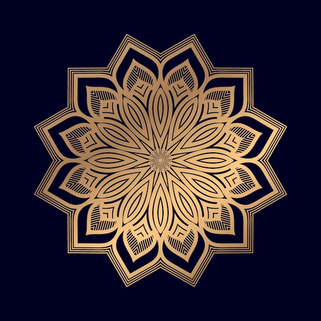 Mandala de oro en una ilustración de arte de vector de fondo negro