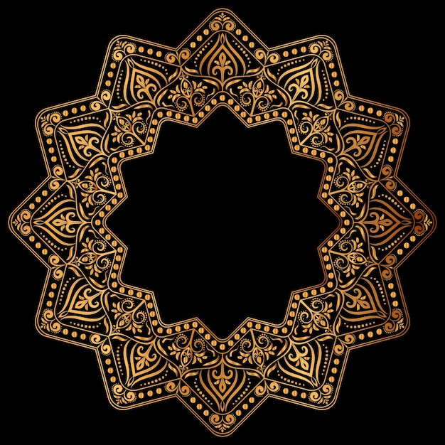 Mandala de oro de lujo fondo negro estilo étnico para festivales islámicos y tarjeta de invitación