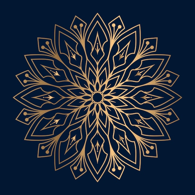 Mandala de oro sobre un fondo azul.