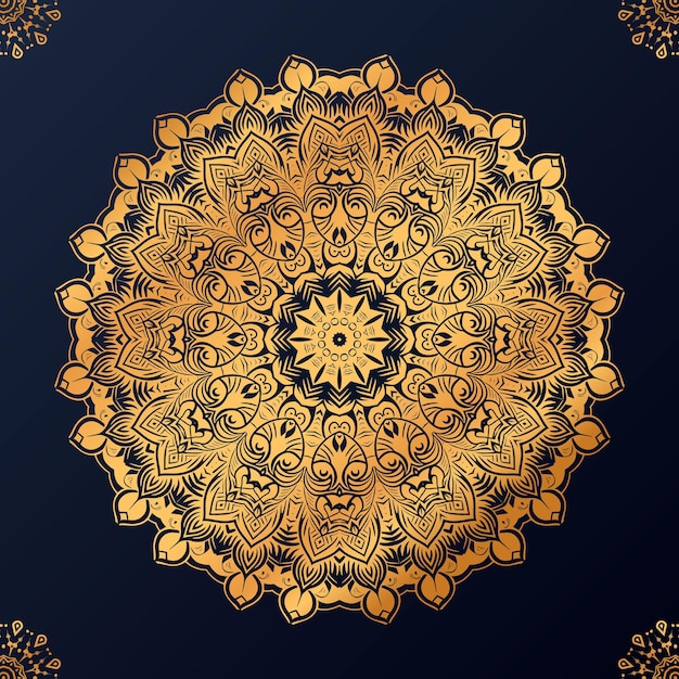 Mandala de oro sobre un fondo azul.