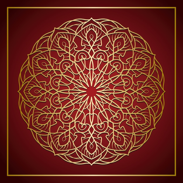 Mandala de oro sobre fondo rojo degradado