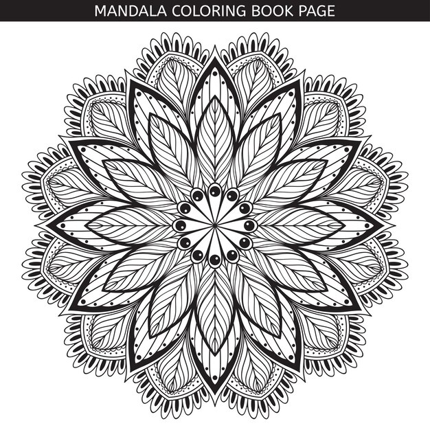 Mandala Páginas del libro para colorear Medallón indio antiestrés Fondo blanco Contorno negro Ilustración vectorial