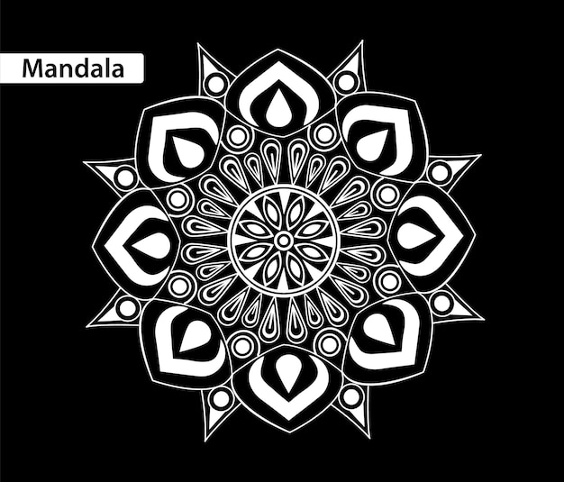 Vector mandala de patrón blanco y negro monocromo