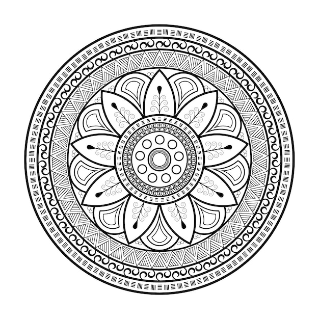 Mandala patrón blanco y negro Árabe Pakistán Turco Indio vector en ilustración