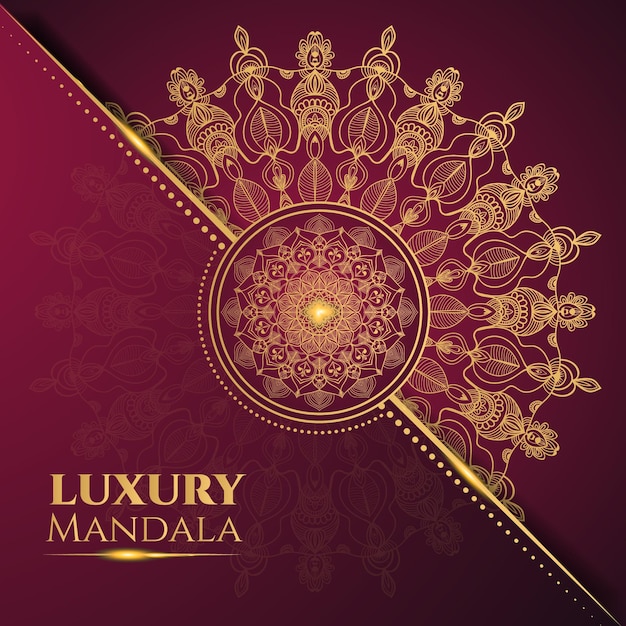 Mandala de patrones sin fisuras y diseño de elementos decorativos de color dorado.