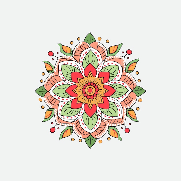 Mandala plana simple y colorida El diseño llamativo del mandala presenta un complejo patrón simétrico