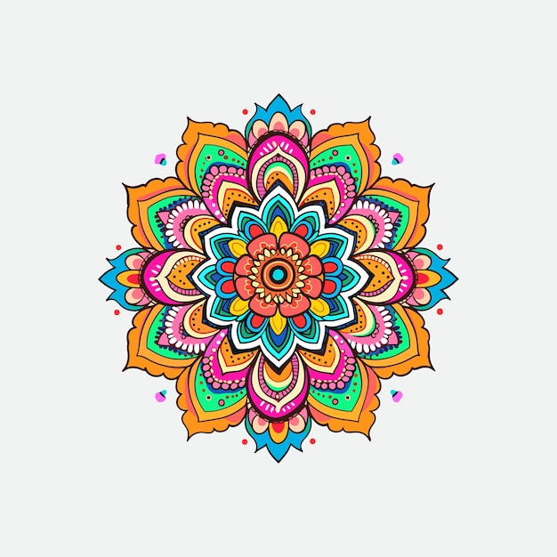 Mandala plana simple y colorida El diseño llamativo del mandala presenta un complejo patrón simétrico