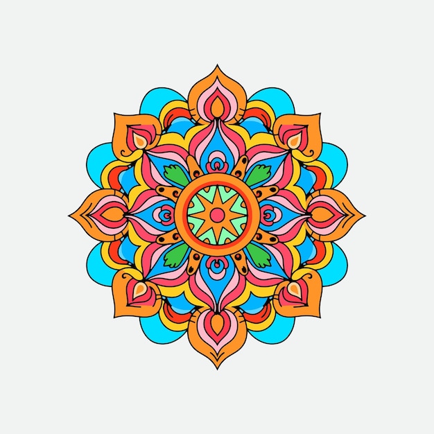 Mandala plana simple y colorida El diseño llamativo del mandala presenta un complejo patrón simétrico