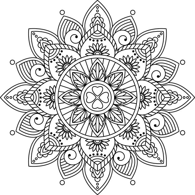 Mandala redonda e incolora. Página del libro para colorear.