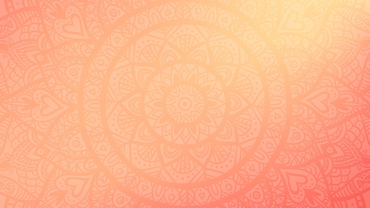 Vector mandala redonda en un fondo de gradiente de melocotón fuzz de ensueño patrón de malla translúcida en el mandala de forma