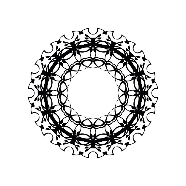 Mandala redonda Patrón oriental en blanco y negro Motivo étnico Plantilla de tatuaje para colorear Adorno de henna Vector psicodélico