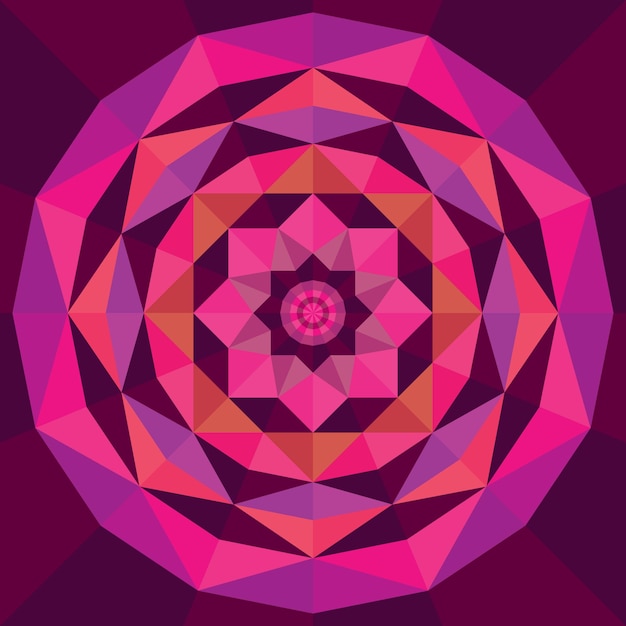 Mandala redonda poligonal geométrica abstracta de color rosa y púrpura