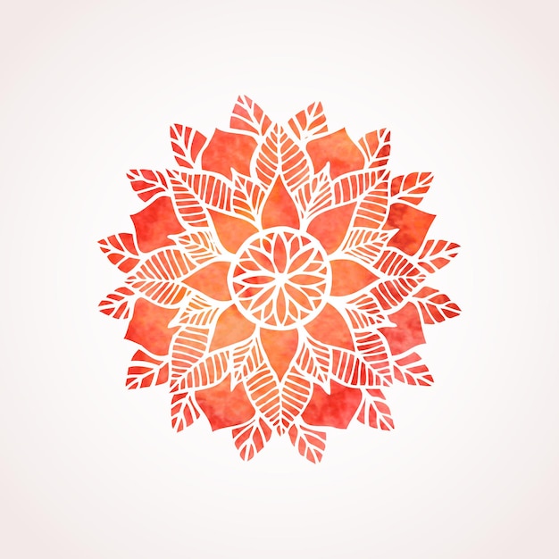 Mandala rojo acuarela. Elemento circular geométrico para el diseño. Patrón de flores de encaje sobre fondo blanco. ilustración vectorial