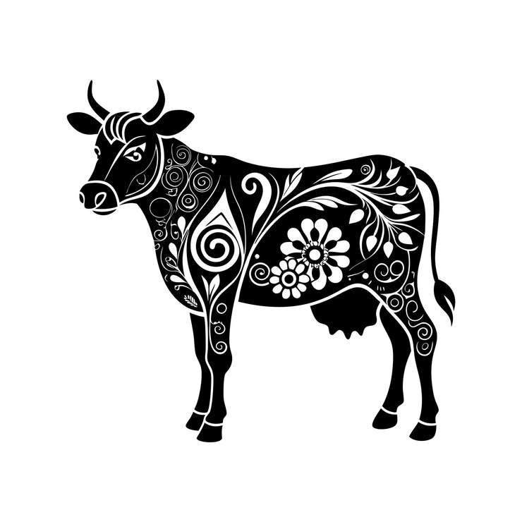 Mandala Vaca página de colorear vector diseño de silueta de arte