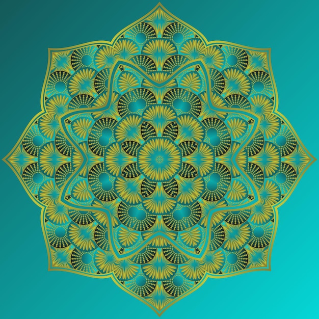 Mandala de vector en combinación verde negro con contorno de oro amarillo