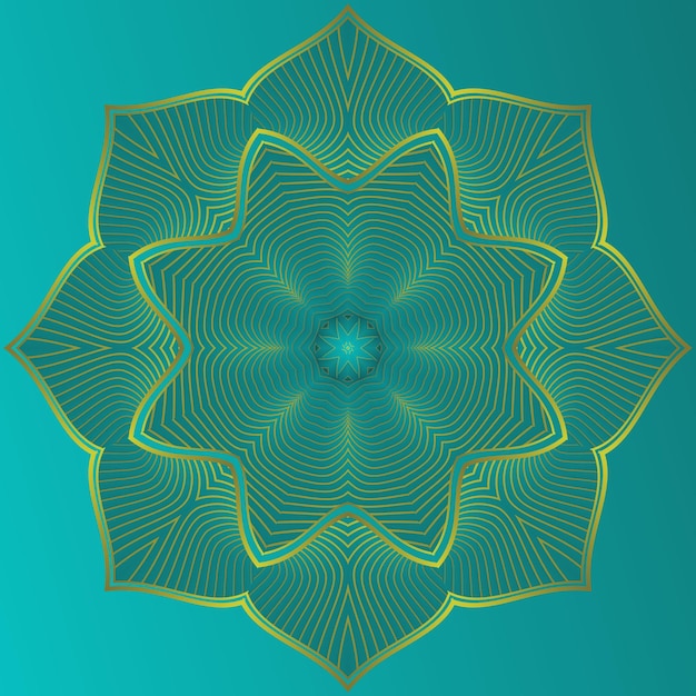 Mandala de vector en combinación verde negro con contorno de oro amarillo