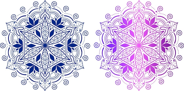 mandala vectorial con color degradado y color sólido sobre fondo blanco