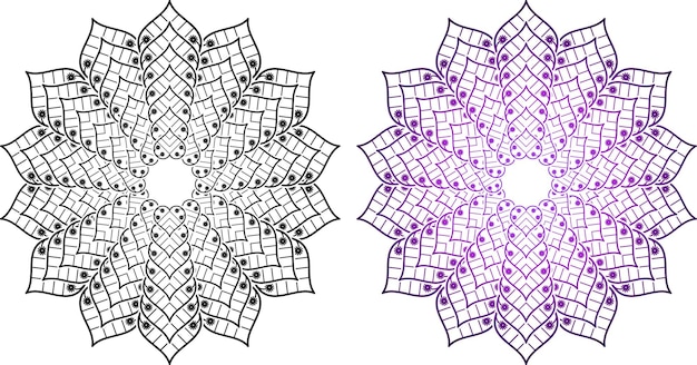 Mandala vectorial con color degradado y color sólido sobre fondo blanco