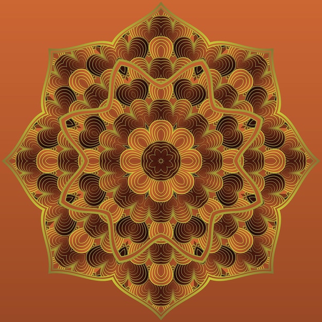 Mandala vectorial en color marrón con contorno dorado amarillo