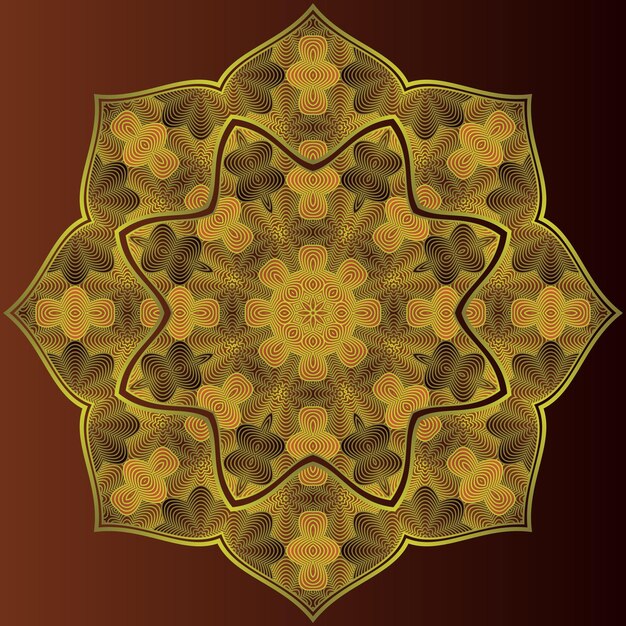 Mandala vectorial en color marrón con contorno dorado amarillo