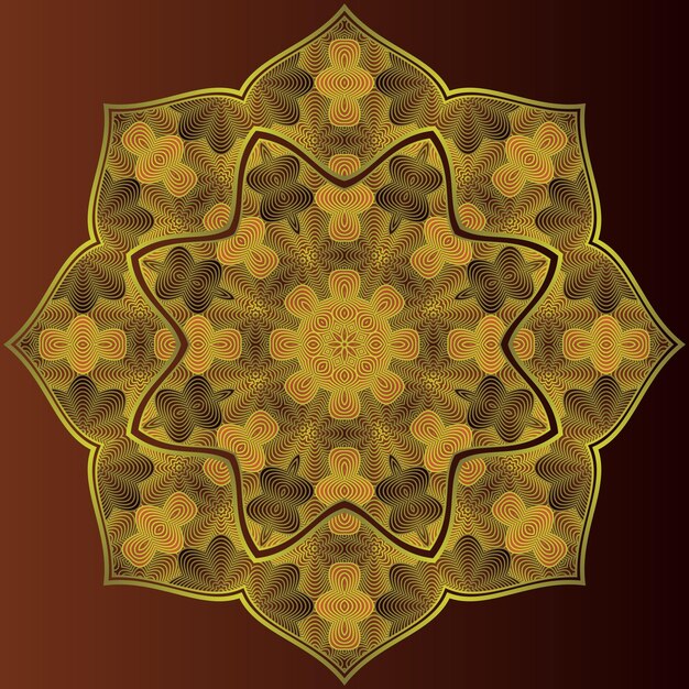 Mandala vectorial en color marrón con contorno dorado amarillo