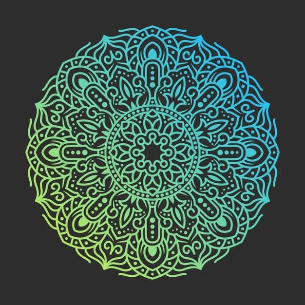 Vector mandala verde y azul sobre un fondo negro