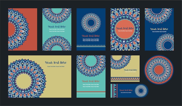 Mandala Vintage Template Card, Vector Set.