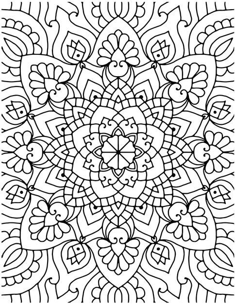 Mandalas dibujadas a mano para colorear para adultos. Página para colorear de mandala floral dibujada a mano.