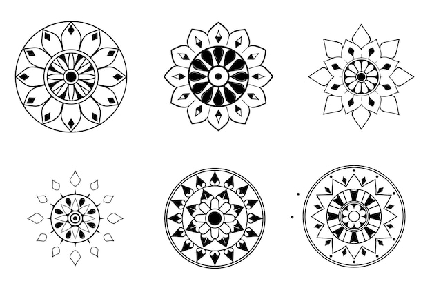 Mandalas doradas Diseño de mandalas Mandala circular ornamentada Conjunto de mandalas de línea negra y blanca