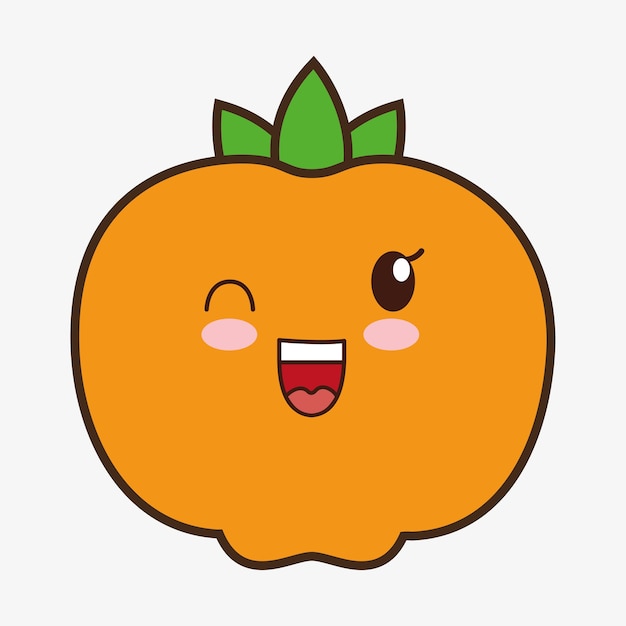 mandarina kawaii dibujos animados sonriente icono de alimentos saludables