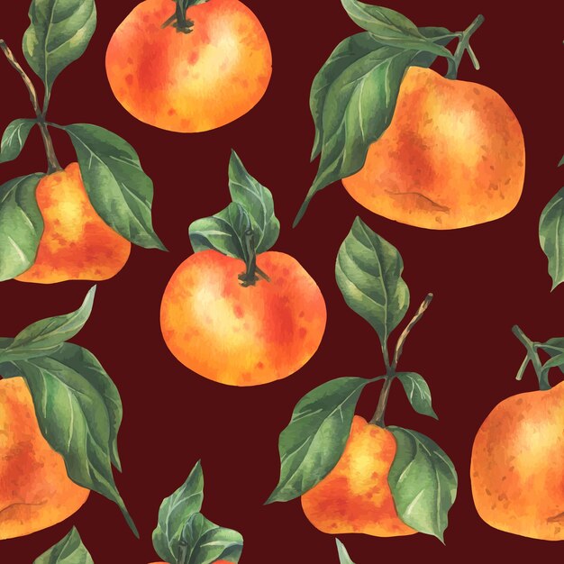 Mandarinas naranjas con ramas verdes y hojas de cítricos frutas tropicales ilustración de acuarela a mano