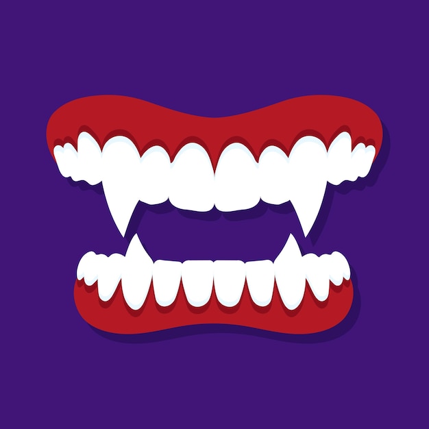 Mandíbulas de vampiro con largos colmillos afilados Dientes de vampiro Ilustración vectorial