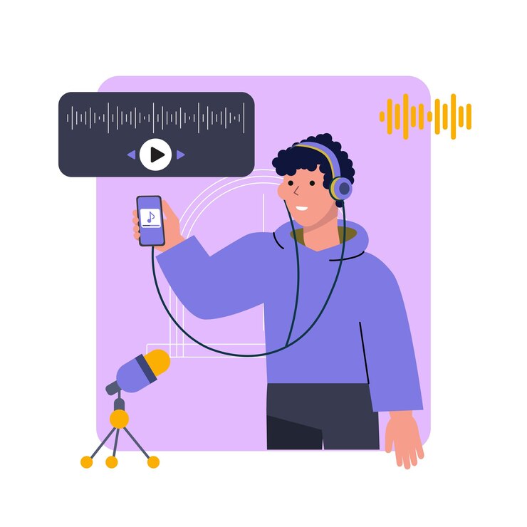 Vector manding haciendo transmisión y podcast en línea