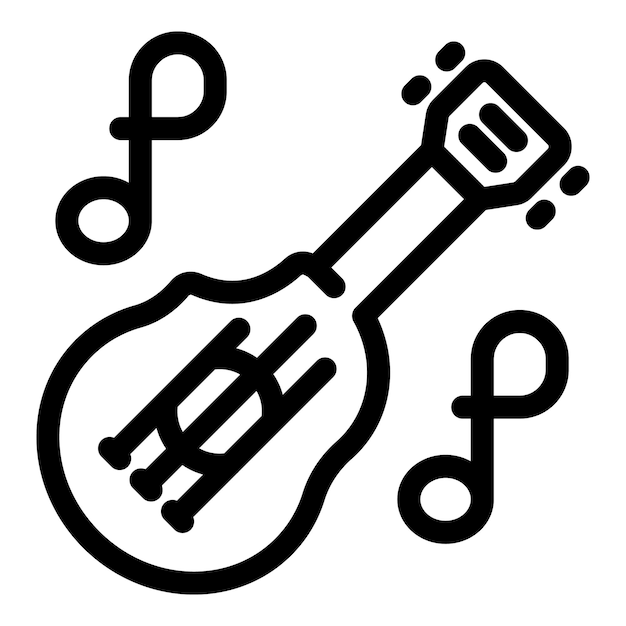 Mandolina tocando música con notas musicales alrededor