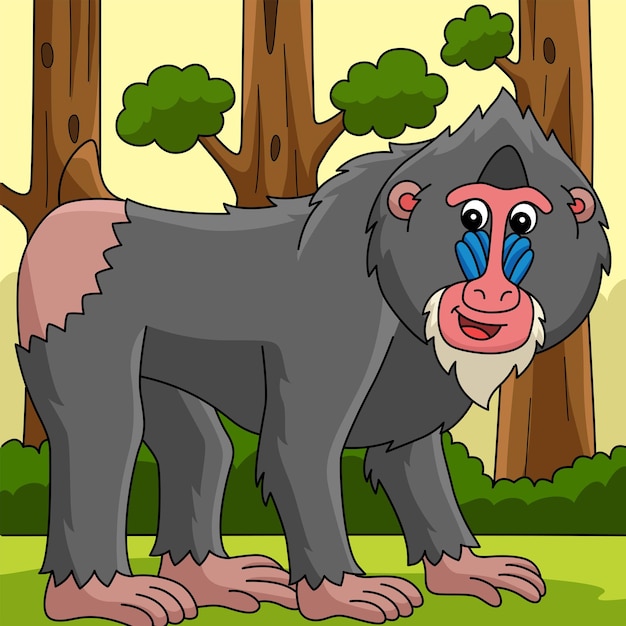 Vector mandril, animal, coloreado, caricatura, ilustración