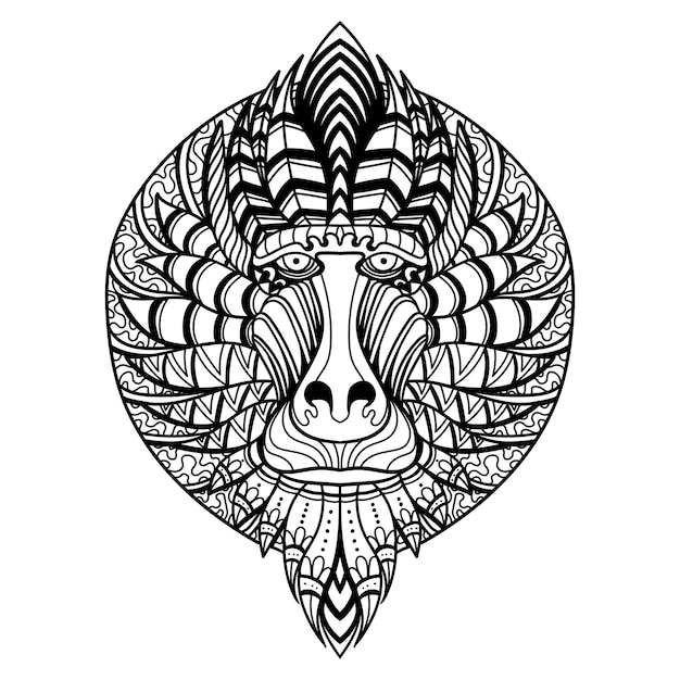 Mandrill cabeza mandala zentangle para colorear página ilustración