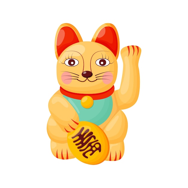 Maneki neko ilustración de dibujos animados planos símbolo del folclore japonés diseño de pancartas cultura asiática