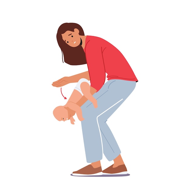 Manera correcta Maniobra de emergencia de Heimlich Primeros auxilios para niños recién nacidos Asfixia con alimentos Dibujos animados Personas Vector Ilustración