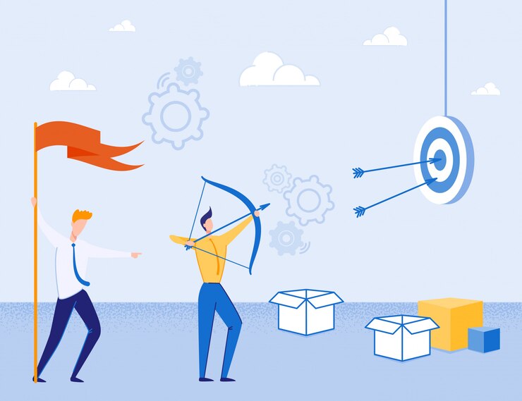 Vector manera creativa de alcanzar la metafora del objetivo comercial