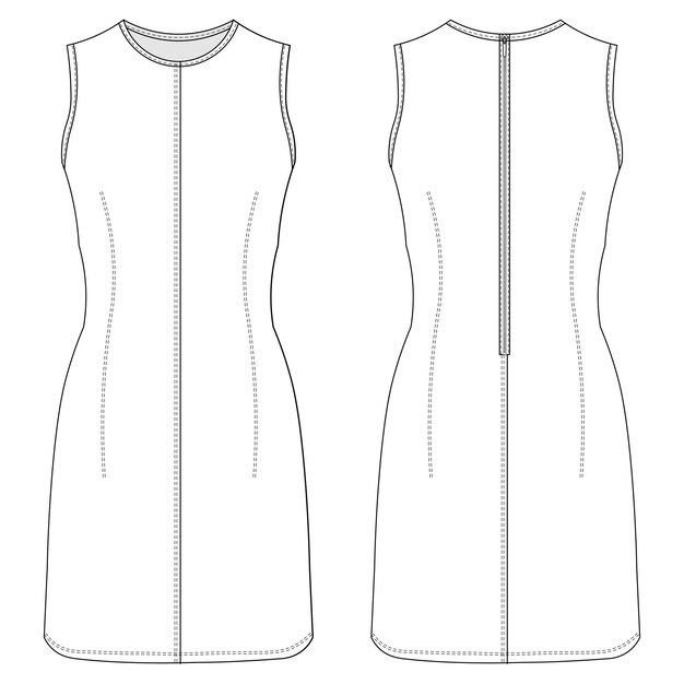 Vector sin mangas cuello redondo cuello de la tripulación con cremallera longitud corta de la rodilla clásico modelo de vestido de funda básica techn