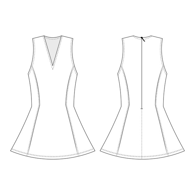 sin mangas en v cuello con cremallera princesa dardos peplum borde blusa larga plantilla superior dibujo técnico fla