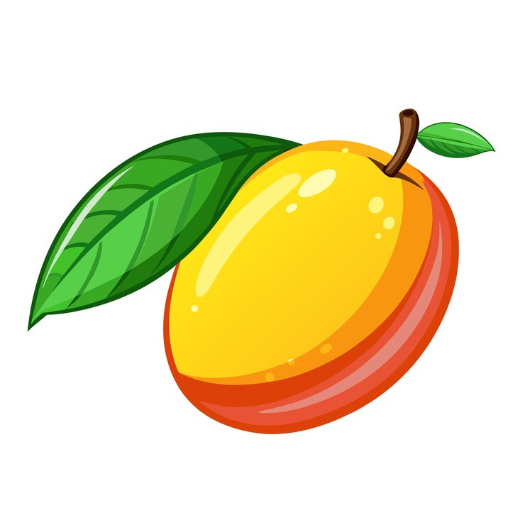 Vector mango amarillo fresco con hojas de mango sobre fondo blanco