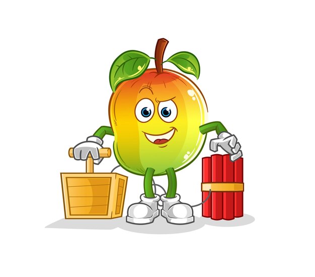 Mango con detonador de dinamita. vector de mascota de dibujos animados