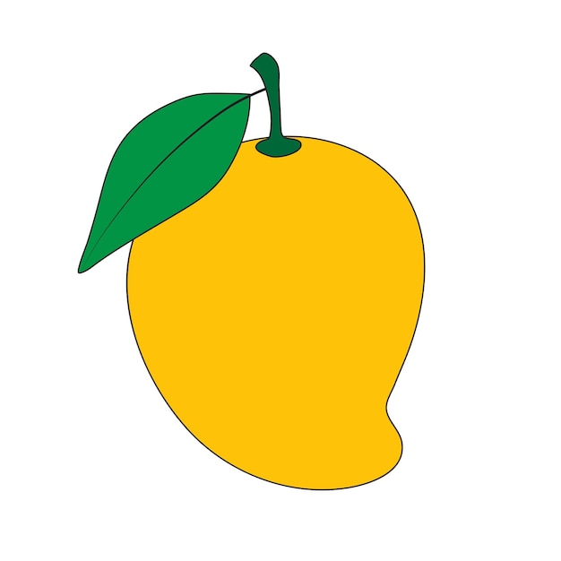 Mango dibujado a mano con hojas verdes aisladas en blanco