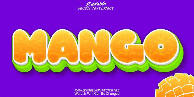 Vector mango efecto de texto vectorial editable alfabeto fruta jugosa exótico trópico