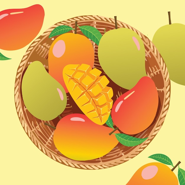 Mango fresco en una canasta rústica