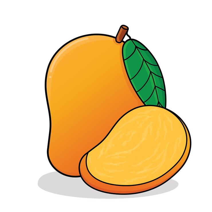 Vector mango mango dibujos animados icono vector diseño ilustración wallpaperlemon con rodajas de hoja mango dulce