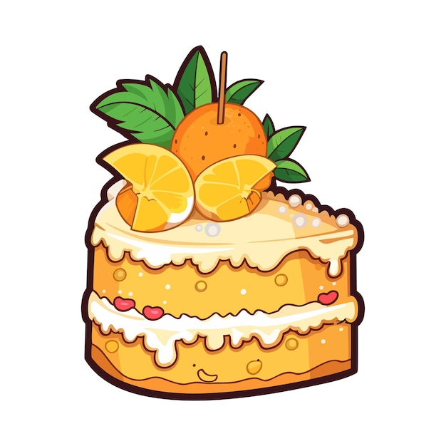 Mango y pastel de coco de colores frescos e ilustración de clipart de Kawaii