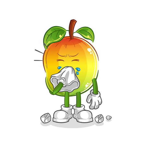 Mango personaje de nariz que sopla. vector de mascota de dibujos animados