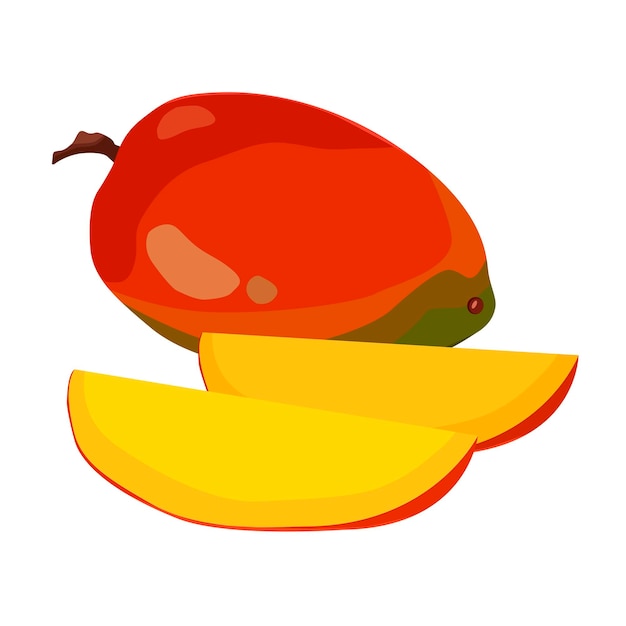 Vector mango rojo saludable con rebanadas sobre fondo blanco fruta vectorial aislada en estilo plano para el diseño